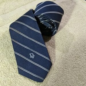 Dior - Dark Blue Tie with White Strip Pattern